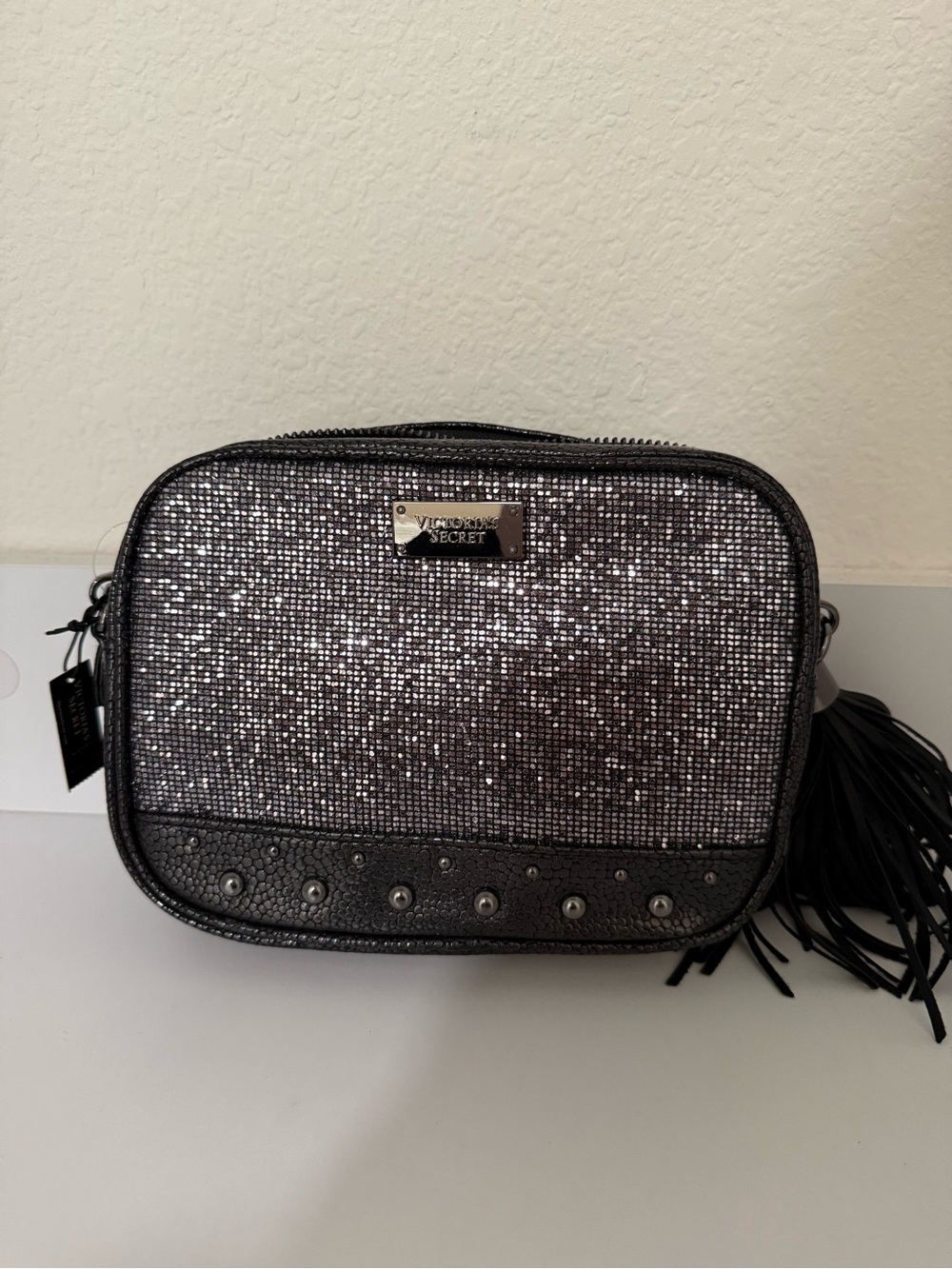 Victoria's Secret Black & Silver Glitter Crossbody Bag